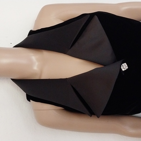 KAY UNGER Tuxedo Dress Black Velvet  Satin Lapel Diamonds Classy Lady - Picture 5 of 12